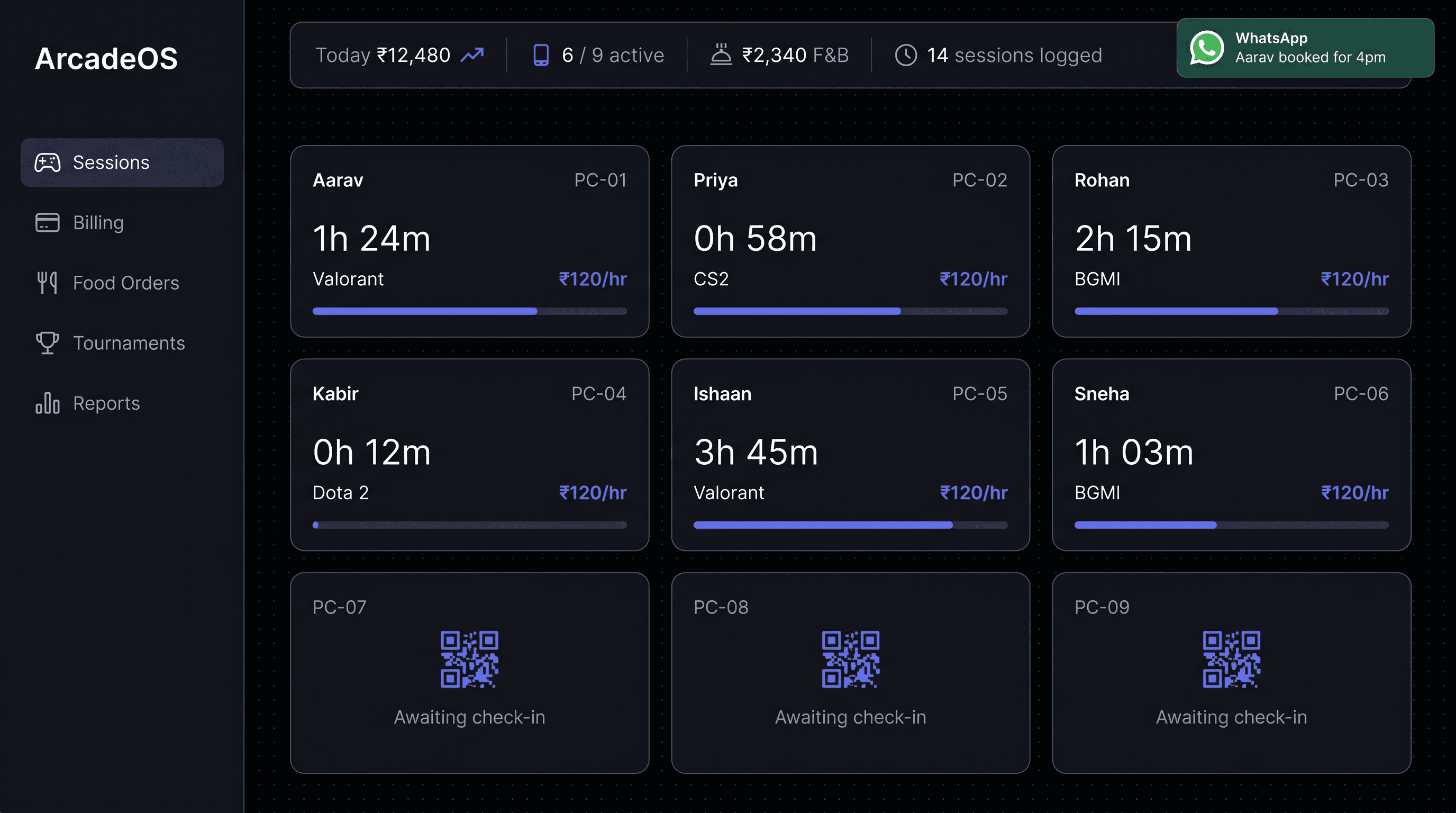 ArcadeOS dashboard