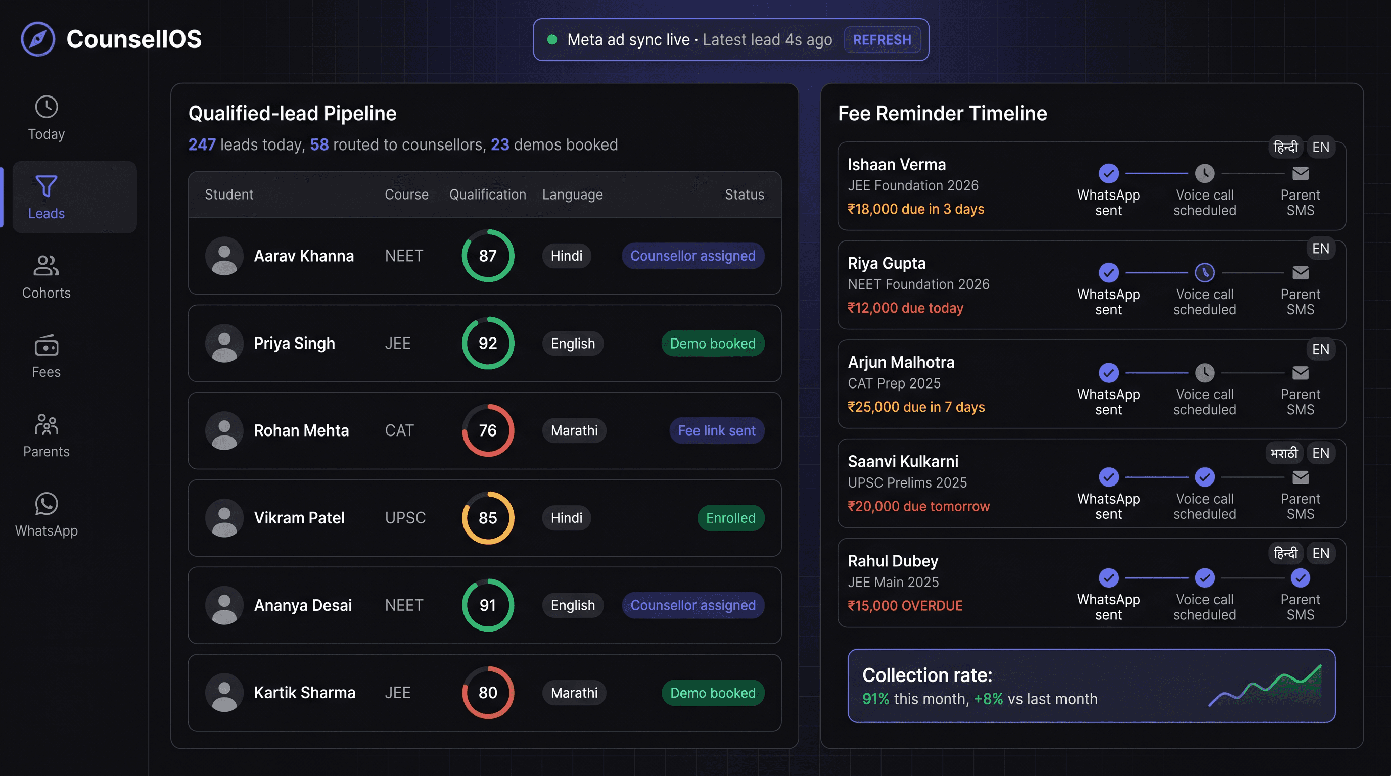 Example Coaching & EdTech product UI built by NVSX Labs